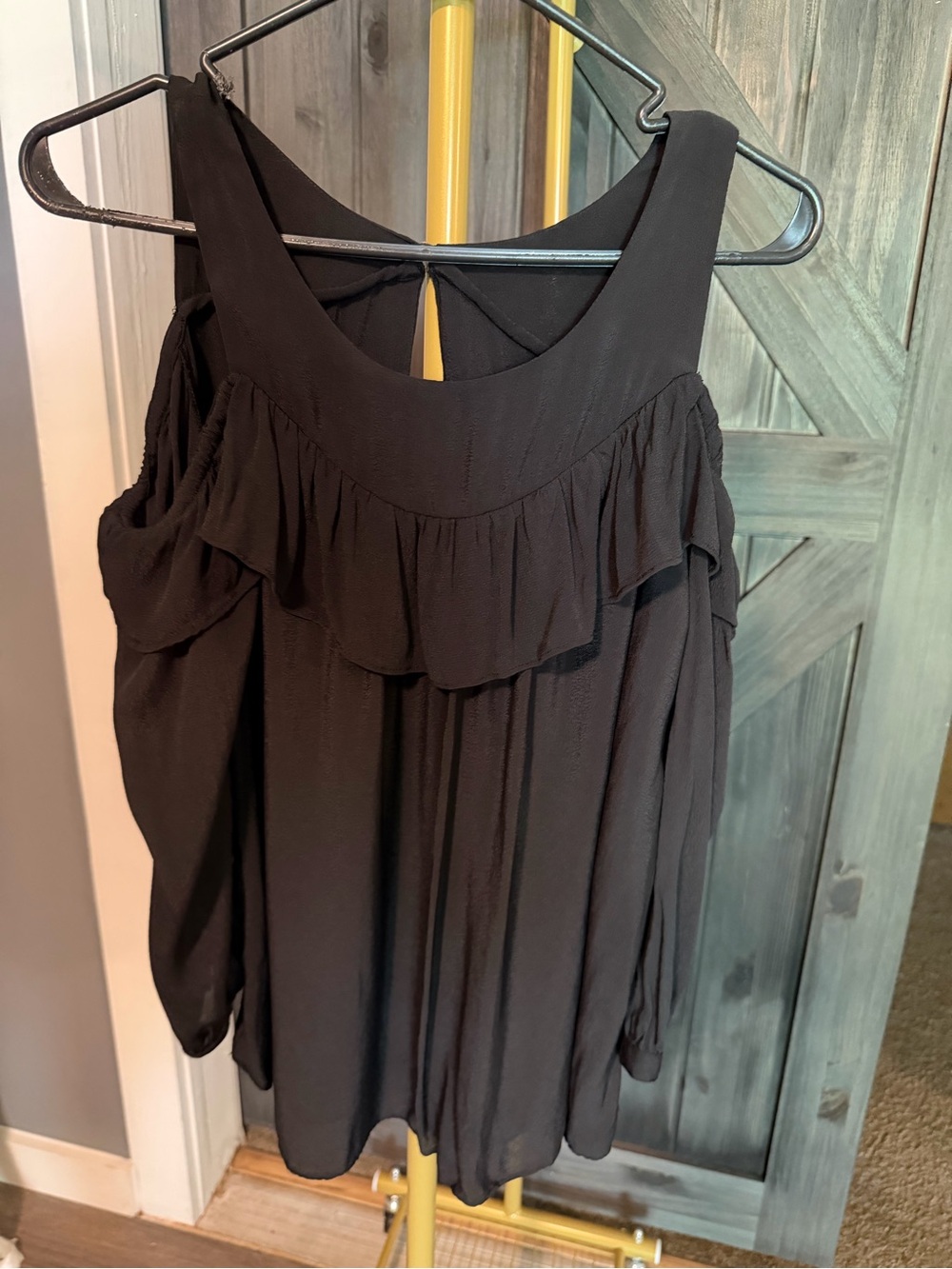 Maeve Black Cold-Shoulder Ruffle Tunic